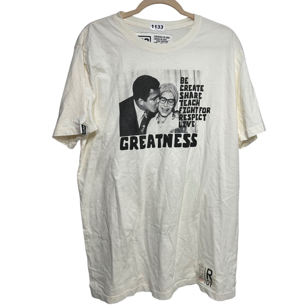 Roots of Fight Muhammad Ali Rosa Parks Greatness T-Shirt Mens XL Cream White USA